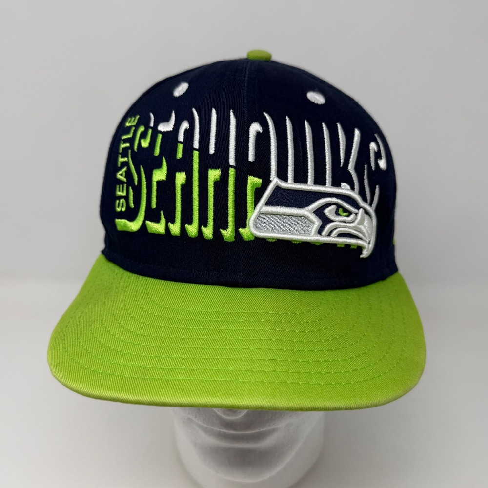 New Era 9FIFTY Seattle Seahawks NFL Snapback Hat Navy Blue Lime Green Med-Lrg